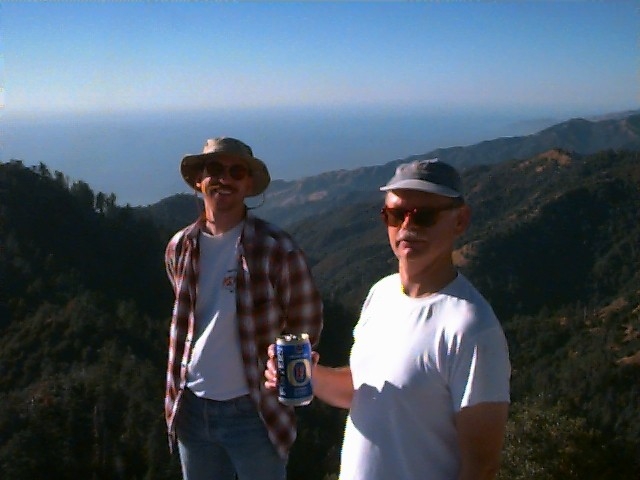 The LosPadres.info webmaster (left) and counsel review the current state of affairs atop 5,155 foot-tall Cone Peak on a sunny day in December 1998.